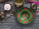 Miska patera mosiężna indyjska zielona emalia paw vintage - 2