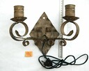 Stary kinkiet dwuramienny, metalowy, kuty, metaloplastyka - 2