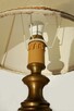Mosiężna lampa stołowa, mosiądz, pergaminowy abażur, antyk - 3