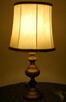 Mosiężna lampa stołowa, mosiądz, pergaminowy abażur, antyk - 5