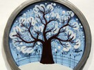 Witraż malowany na szkle, zimowe drzewo, Szwajcaria, vintage - 5