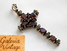 Krzyż, granaty, piryty, srebro pr. 925 wisior vintage - 6
