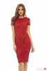 Czerwona koronkowa sukienka ołówkowa midi z krótkim rękawem - 2