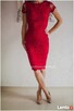 Czerwona koronkowa sukienka ołówkowa midi z krótkim rękawem - 4