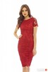 Czerwona koronkowa sukienka ołówkowa midi z krótkim rękawem - 1