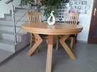 Stół dębowy okrągły LOFT-1, krzesła, dębowe, tapicerowane. - 2