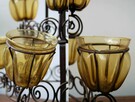 Świecznik kuty, piętrowy, metaloplastyka, klosze żółte szkło - 7