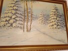 Obraz olejny- płótno 1957 krajobraz zimowy Stefan Sadowski - 2