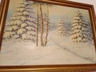 Obraz olejny- płótno 1957 krajobraz zimowy Stefan Sadowski - 1