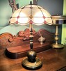 Lampa mosiądz witraż szkło gięte kaboszony - 13