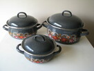 Solidne czeskie garnki emaliowane z czasów PRL z pokrywkami - 8