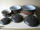Solidne czeskie garnki emaliowane z czasów PRL z pokrywkami - 9